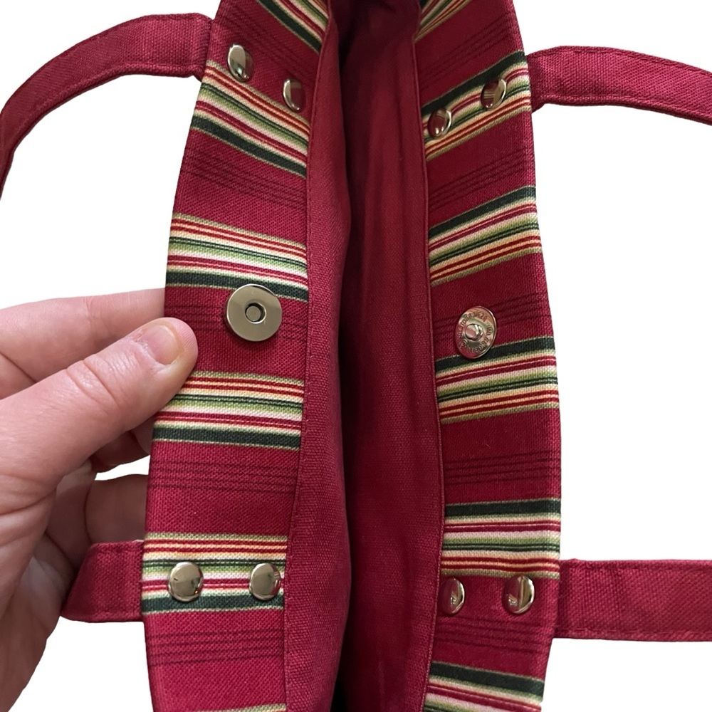 Longaberger Small Tote Purse Bag Red Tan Green Vertical Stripe Collectors - Picture 10 of 14